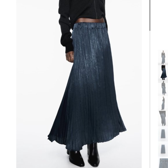 NWT ZARA WRINKLED SATIN EFFECT SKIRT PETROL BLUE - Picture 3 of 8